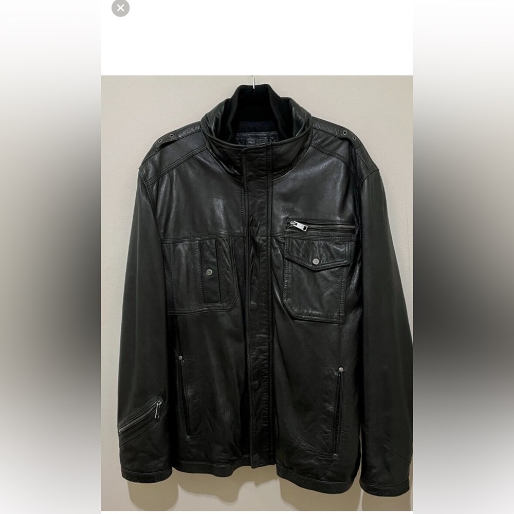 Men's Marc New York Black Leather Jacket, Size Large
